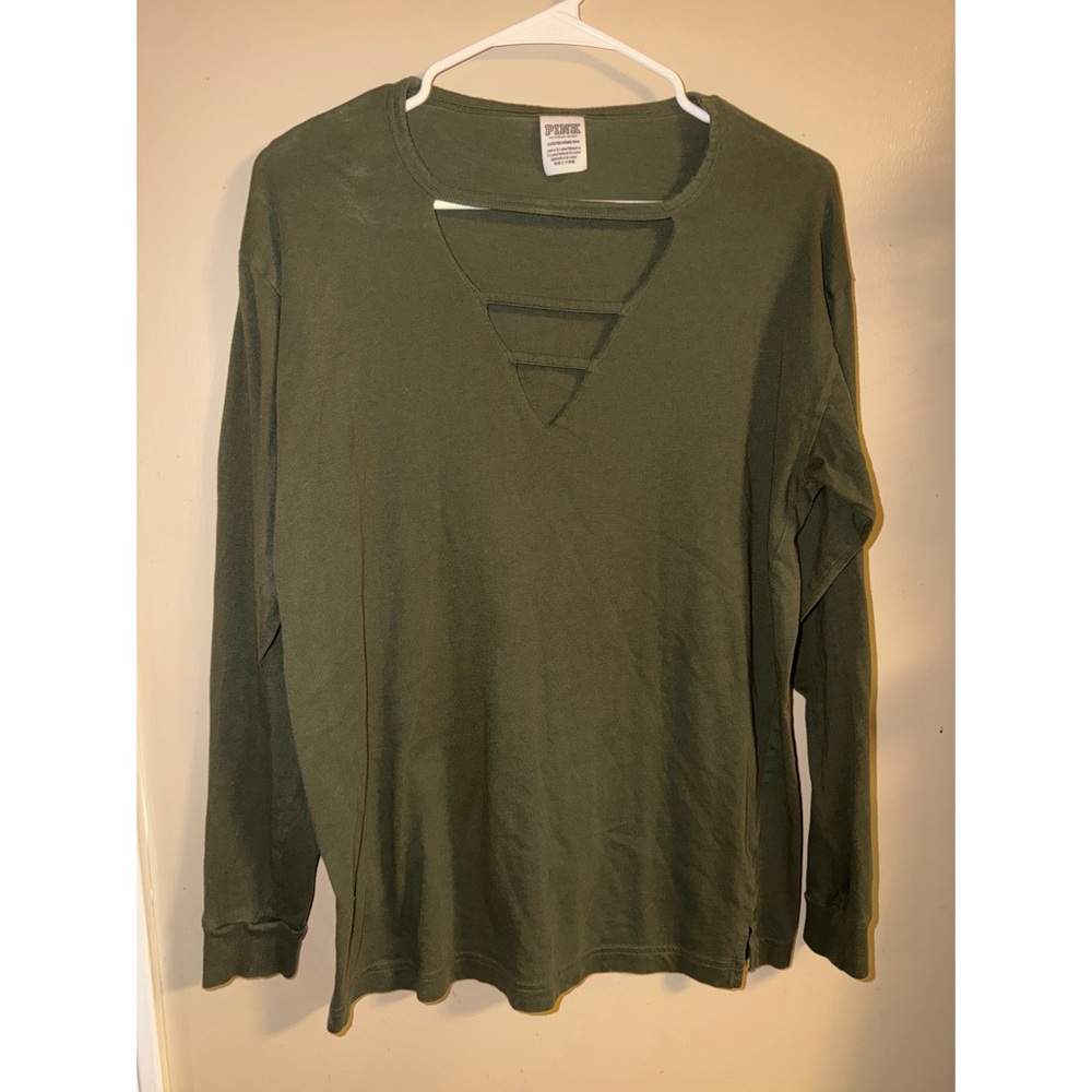PINK Victoria's Secret Dark Green Cutout Long Sleeve Tee
